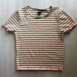 Cropped Rainbow Striped Tee